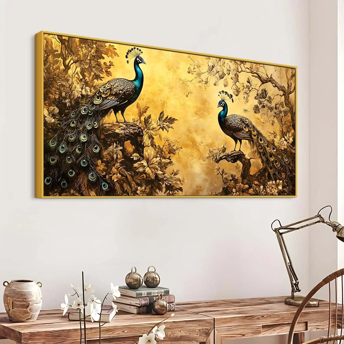 Two Classical Peacocks In a Vintage Forest Canvas Wall Painting