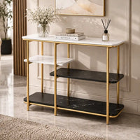 Two Different Colored Surfaces Four-Tier White & Black Marble Gold Console Table