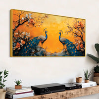 Two Marvellous Peacock Under a Golden Sky Canvas Wall Painting