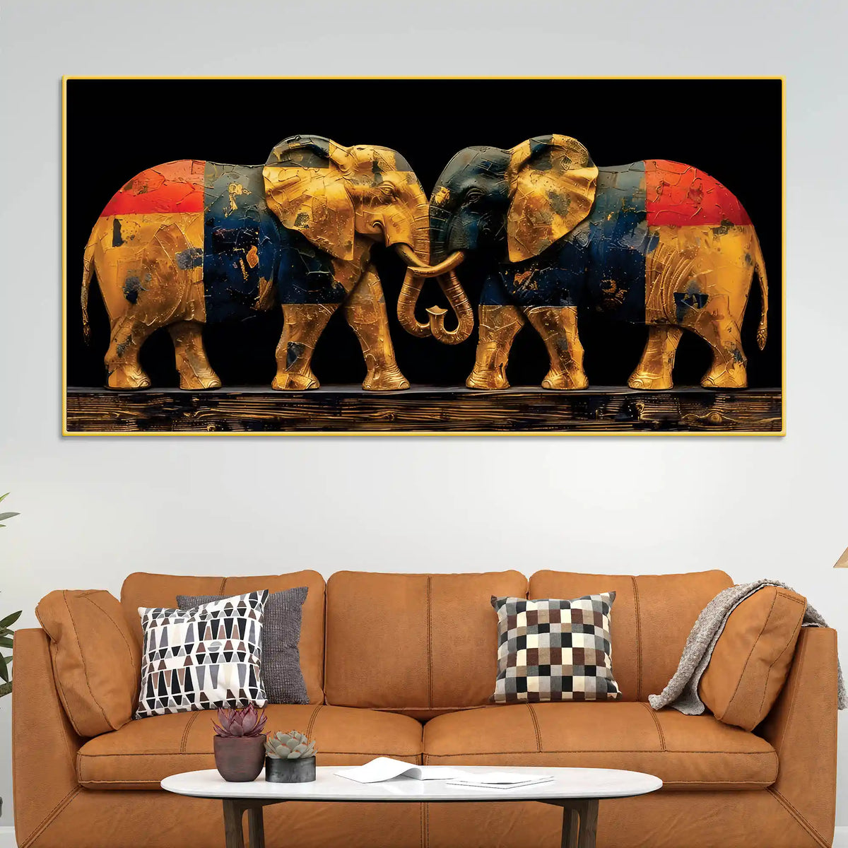 Two Sophisticated Golden Elephant Premium Canvas Wall Painting