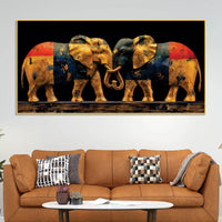 Two Sophisticated Golden Elephant Premium Canvas Wall Painting
