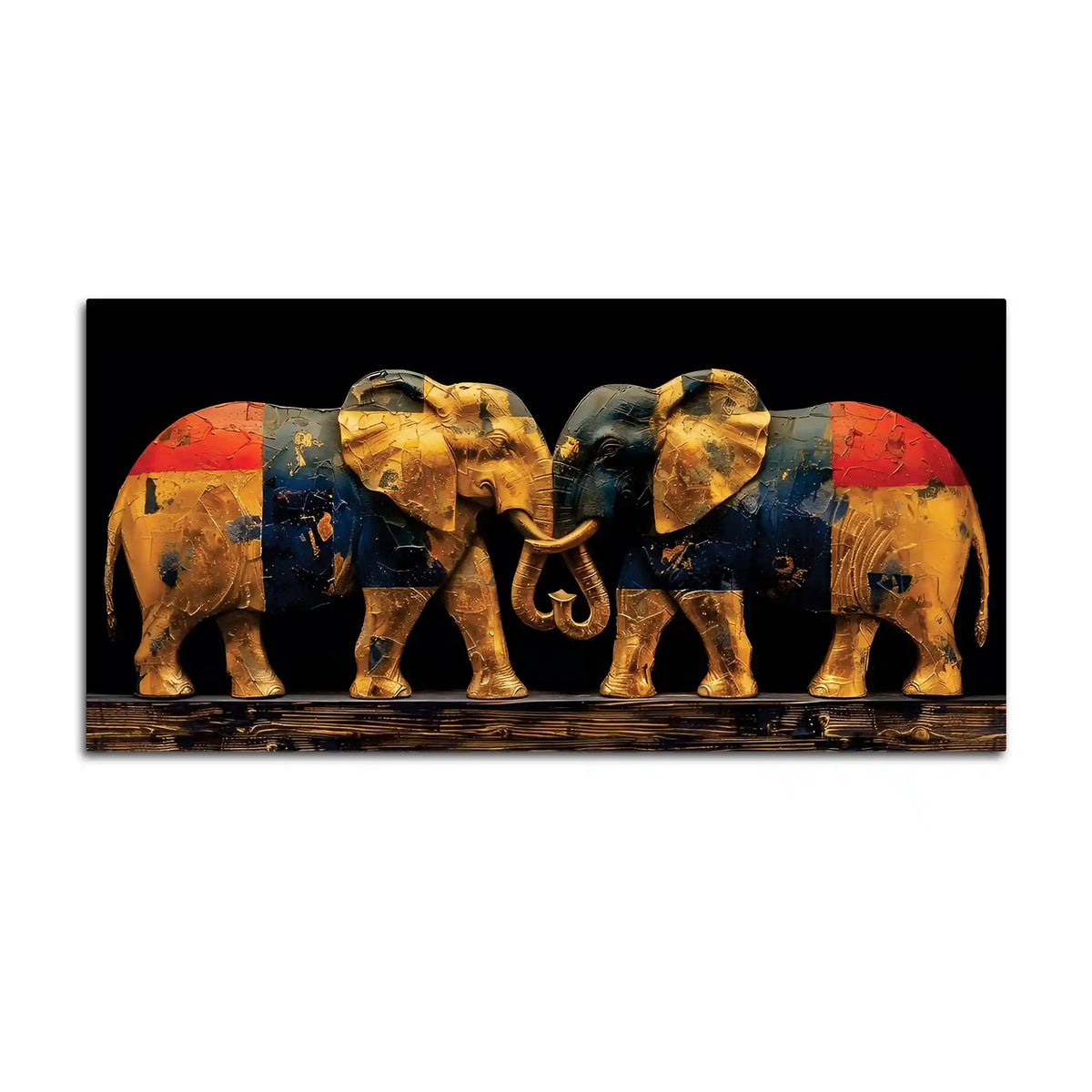 Two Sophisticated Golden Elephant Premium Canvas Wall Painting