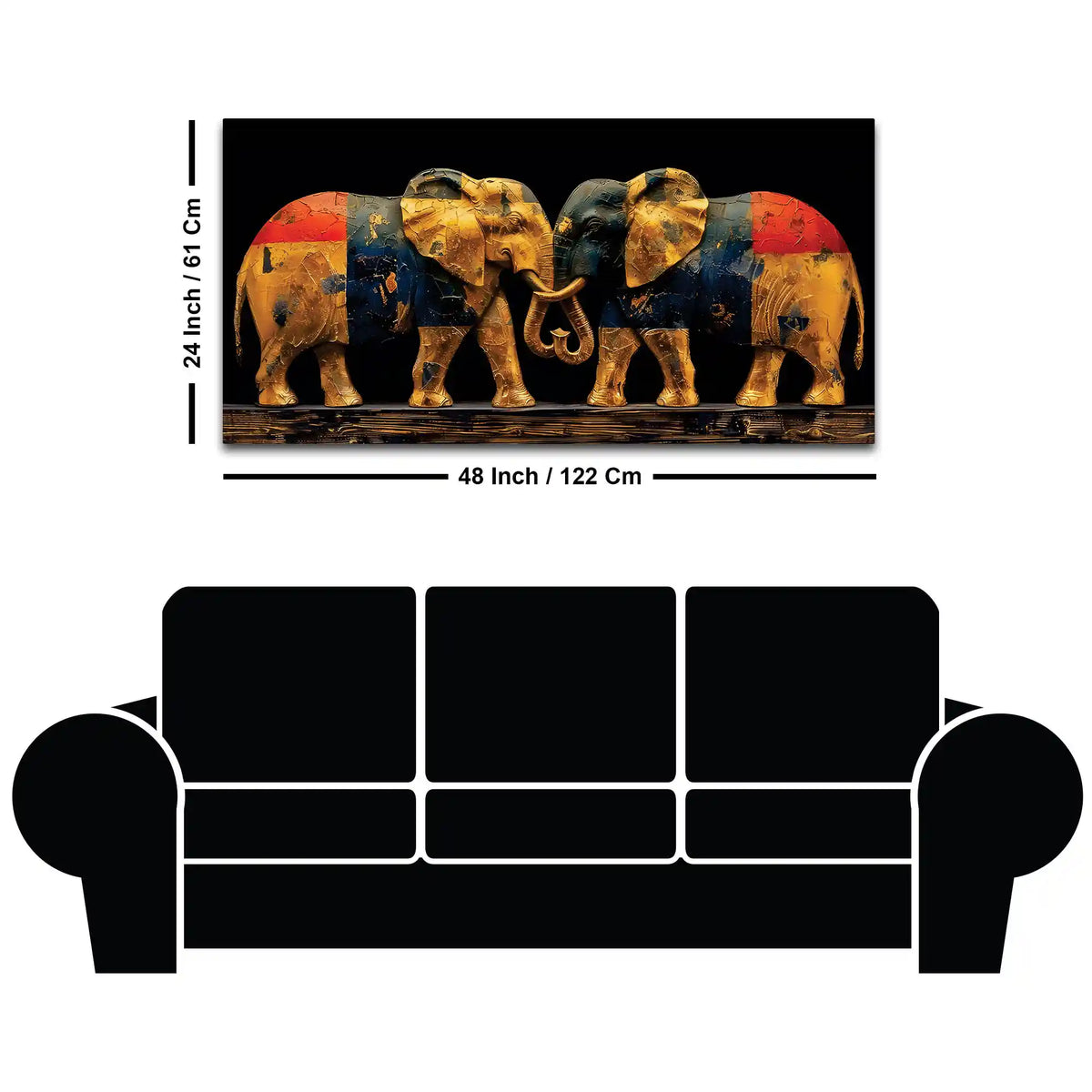 Two Sophisticated Golden Elephant Premium Canvas Wall Painting