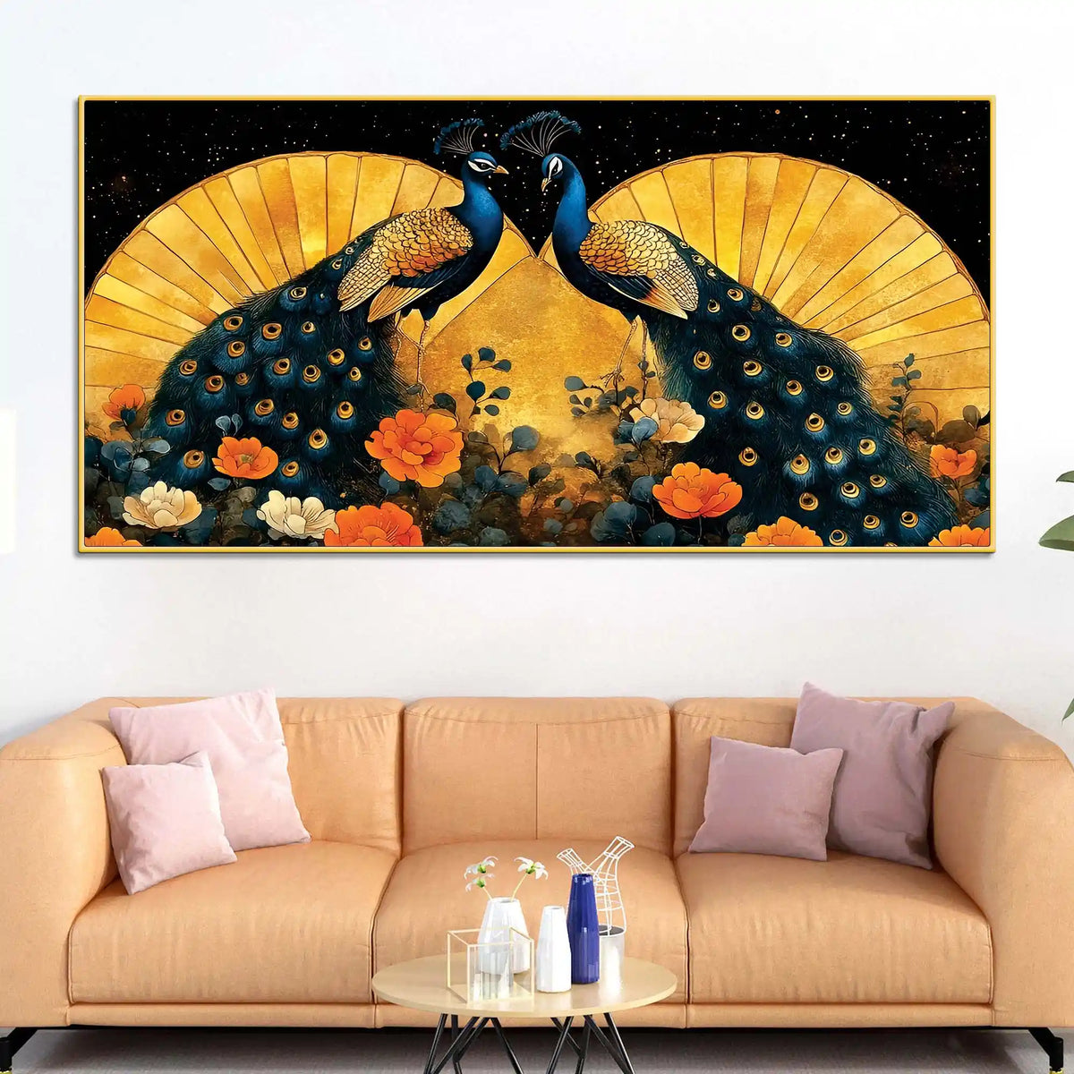 Two Sophisticated Peacocks in Bloom Canvas Wall Painting