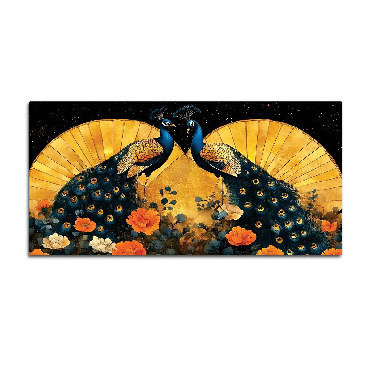 Two Sophisticated Peacocks in Bloom Canvas Wall Painting
