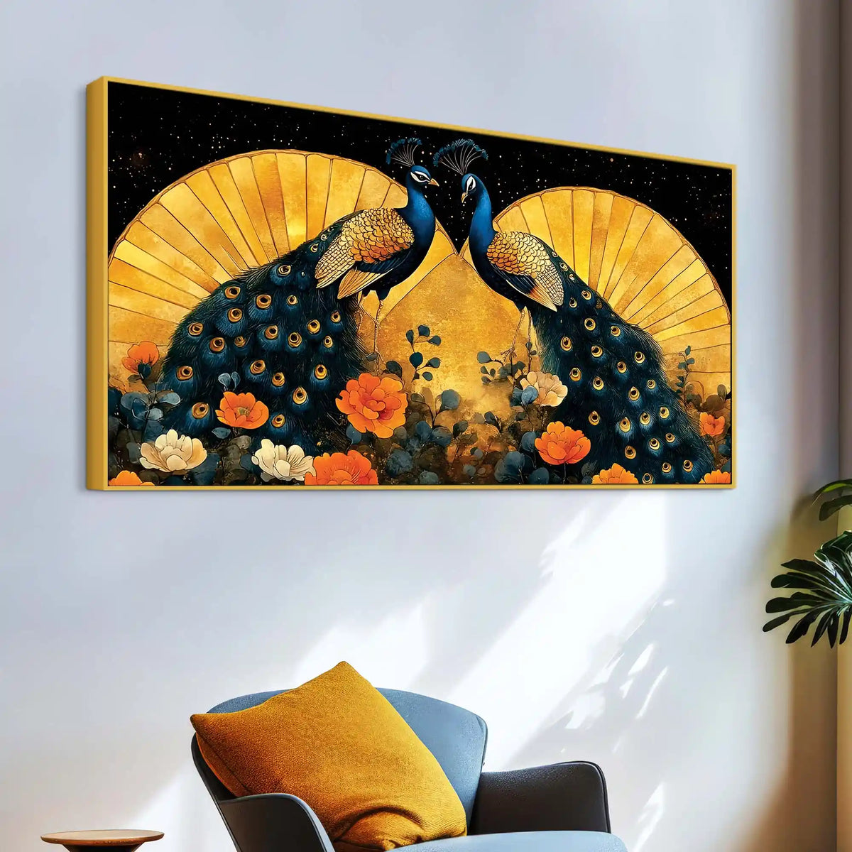 Two Sophisticated Peacocks in Bloom Canvas Wall Painting