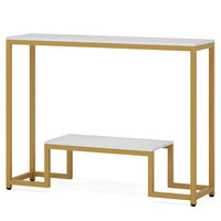 Two-Tier White Marble Gold Console Table