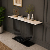 U-Shape White Marble Black Console Table