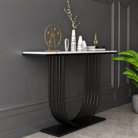 U-Shape White Marble Black Console Table