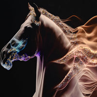 Unicorn with His Fire Horse Framed Crystal Glass Painting