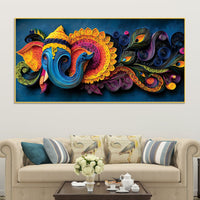 Unique Abstract Quilling Art Styled Lord Ganesha Canvas Wall Painting for Home & Office Decoration – Modern Spiritual Wall Decor