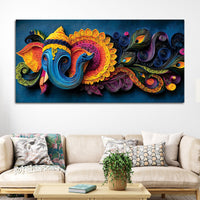 Unique Abstract Quilling Art Styled Lord Ganesha Canvas Wall Painting for Home & Office Decoration – Modern Spiritual Wall Decor