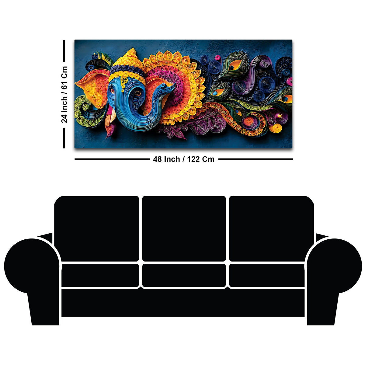Unique Abstract Quilling Art Styled Lord Ganesha Canvas Wall Painting for Home & Office Decoration – Modern Spiritual Wall Decor