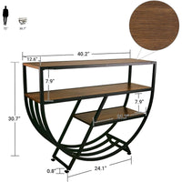 Unique Geometric Console Table with 3-Tier Wooden Shelves