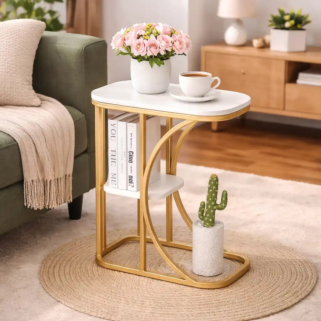 Unique Pattern Designer Side Table with Golden Finish