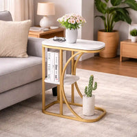 Unique Pattern Designer Side Table with Golden Finish