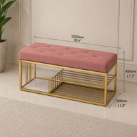 Upholstered Pink Velvet Luxurious Golden Shoe Rack Bench Organizer