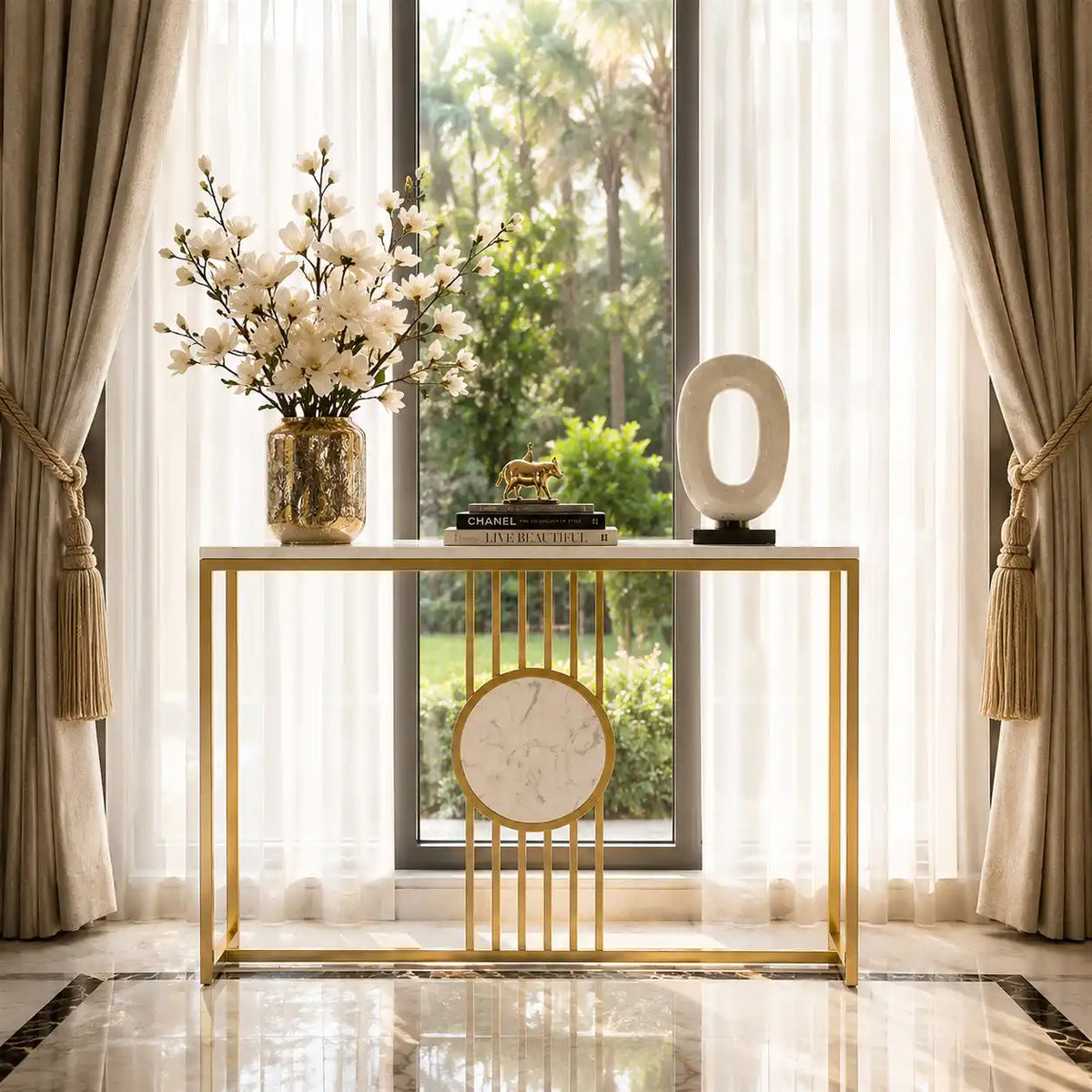 Urban Loft Rectangular White Marble Console Table