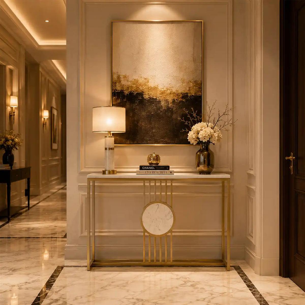 Urban Loft Rectangular White Marble Console Table