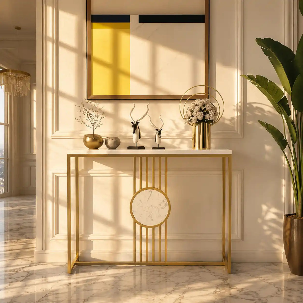 Urban Loft Rectangular White Marble Console Table