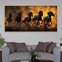 Velocious Running Black Horses Abstract Canvas Wall Painting