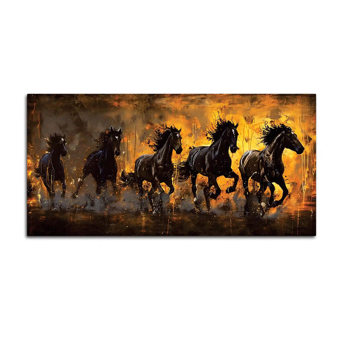 Velocious Running Black Horses Abstract Canvas Wall Painting