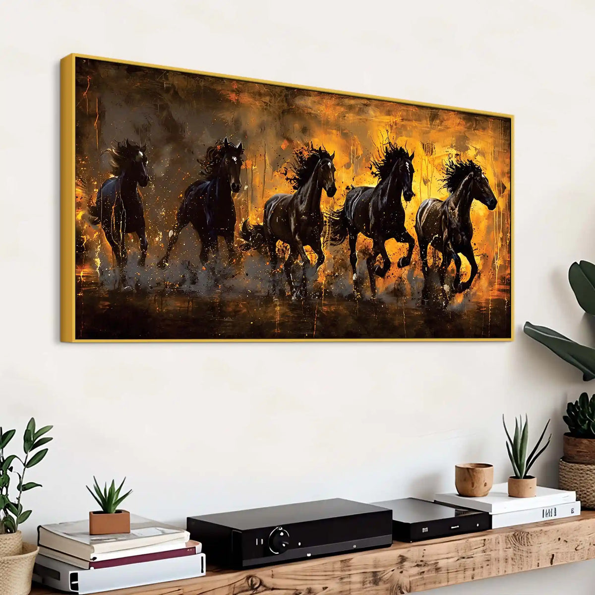 Velocious Running Black Horses Abstract Canvas Wall Painting