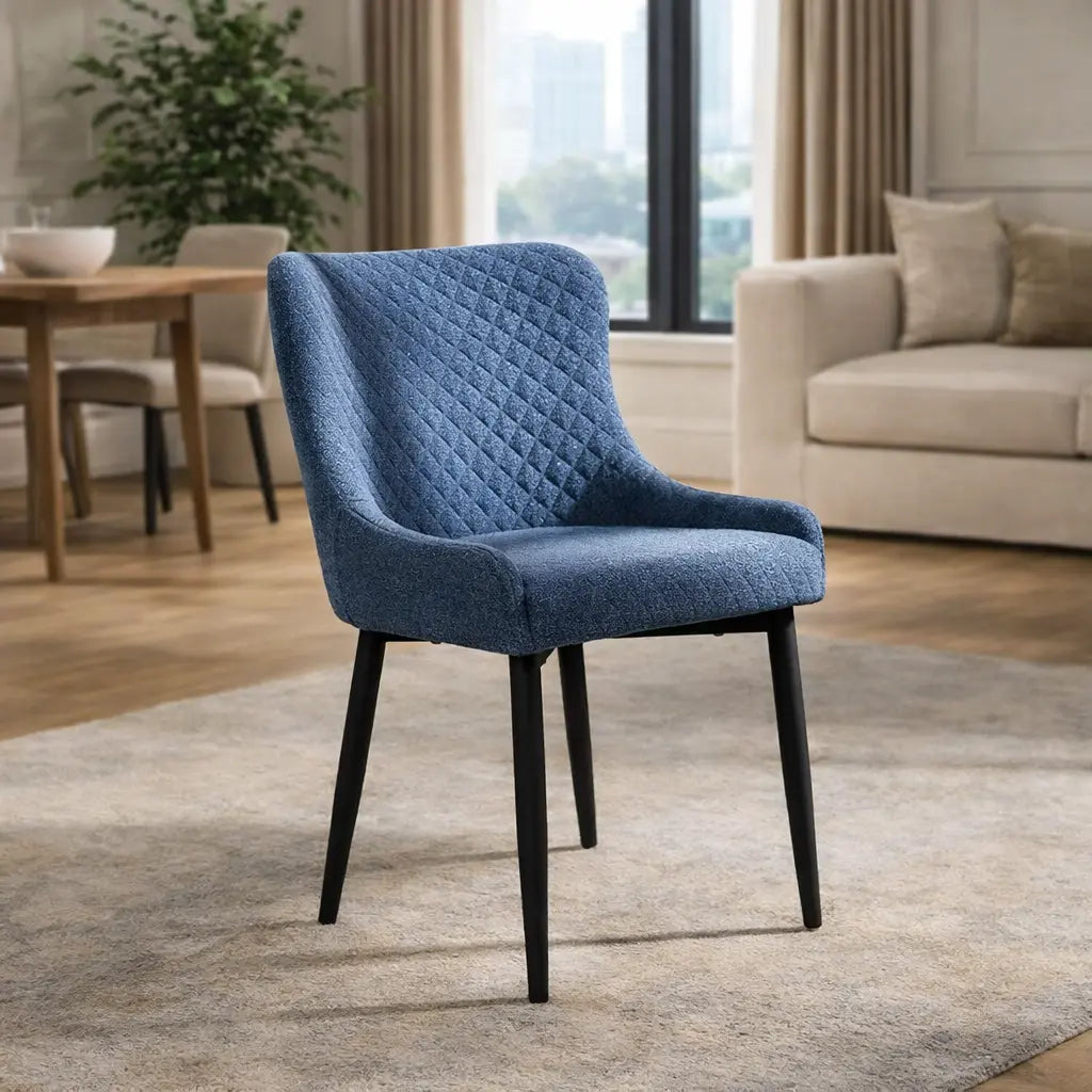 Velvet Blue Accent Chair with Comfortable Black Legs