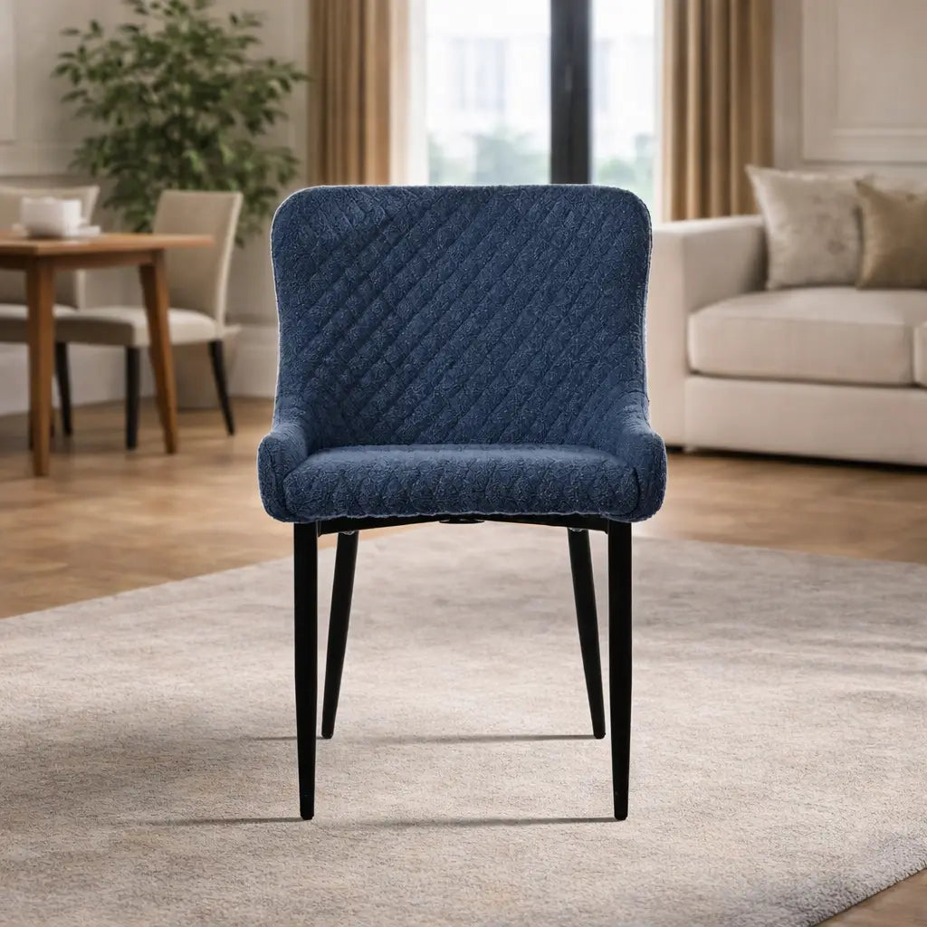 Velvet Blue Accent Chair with Comfortable Black Legs