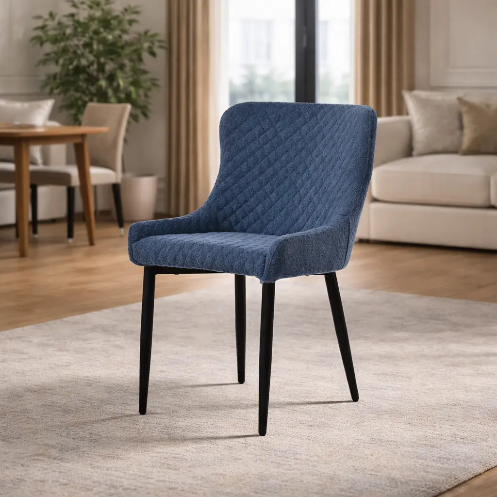 Velvet Blue Accent Chair with Comfortable Black Legs