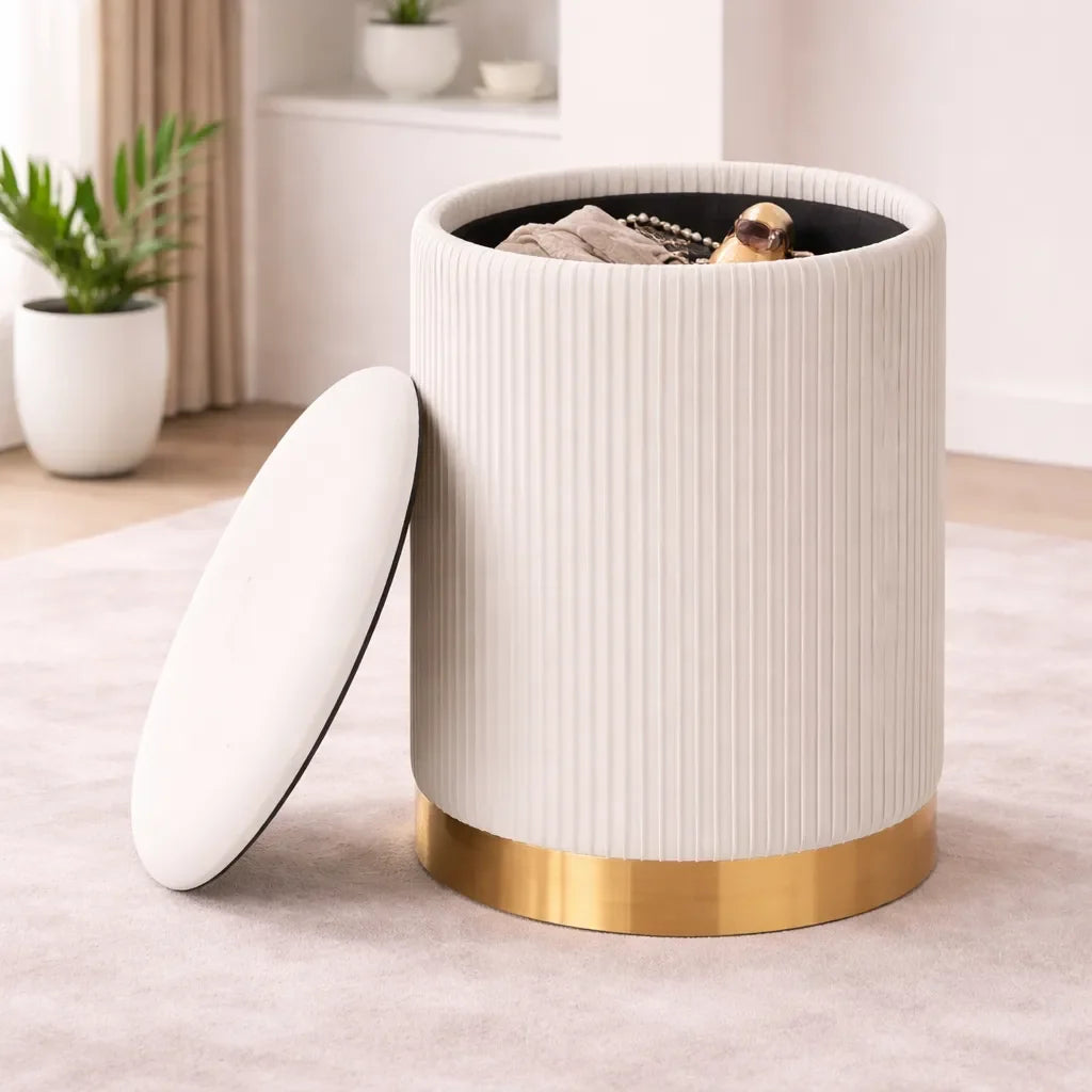 Velvet Round Storage Ottoman with Storage Set of 2