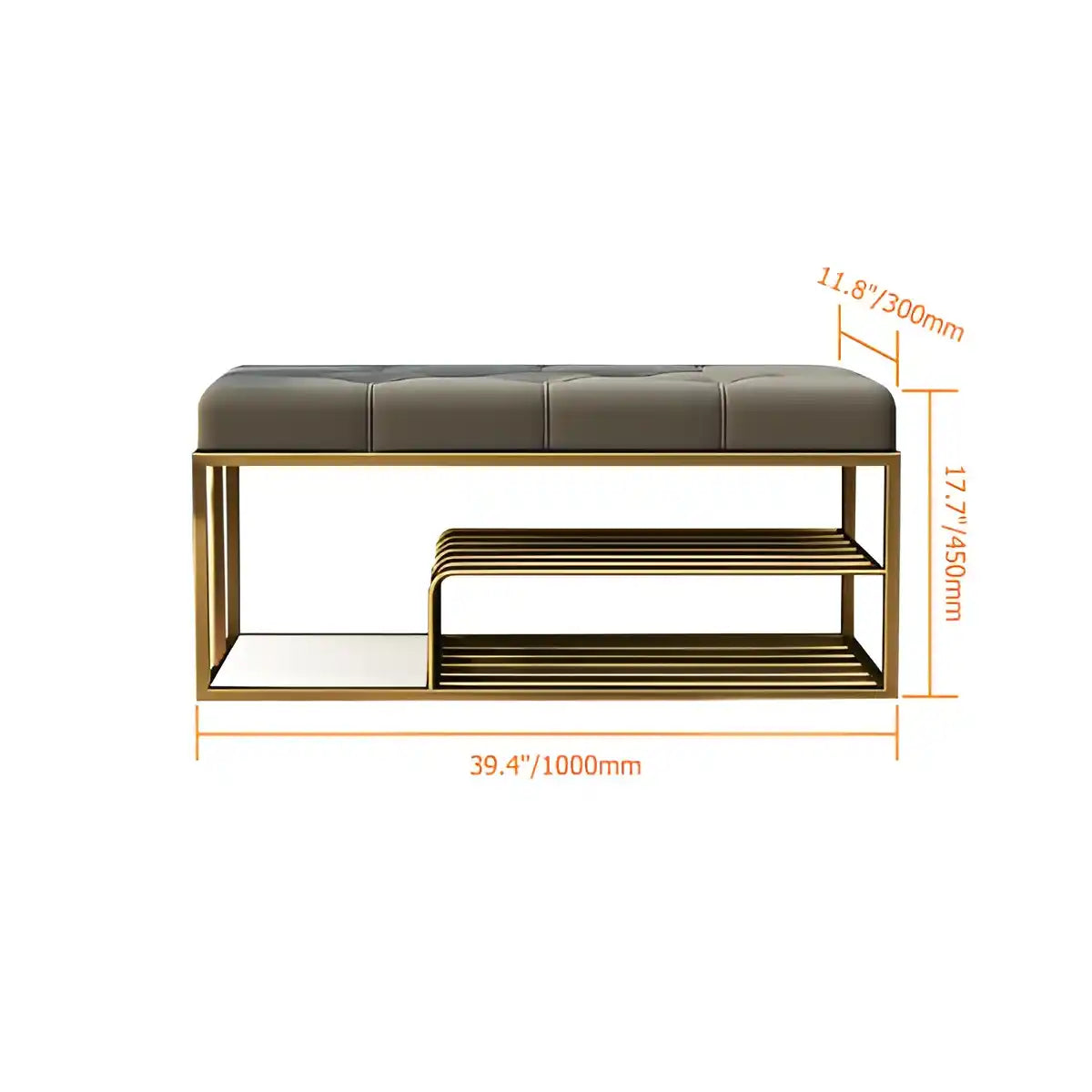 Velvet Upholstered Luxurious Golden Shoe Rack Bench Organizer