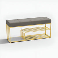 Velvet Upholstered Luxurious Golden Shoe Rack Bench Organizer