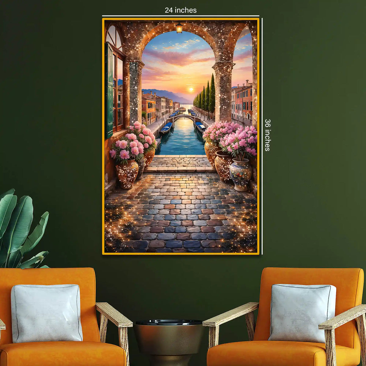 Venice Canal Sunset Floating Frame Crystal Wall Painting