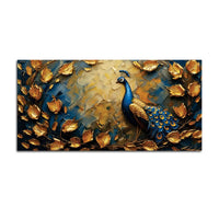 Verdant Gold Blue Peacock Canvas Wall Painting