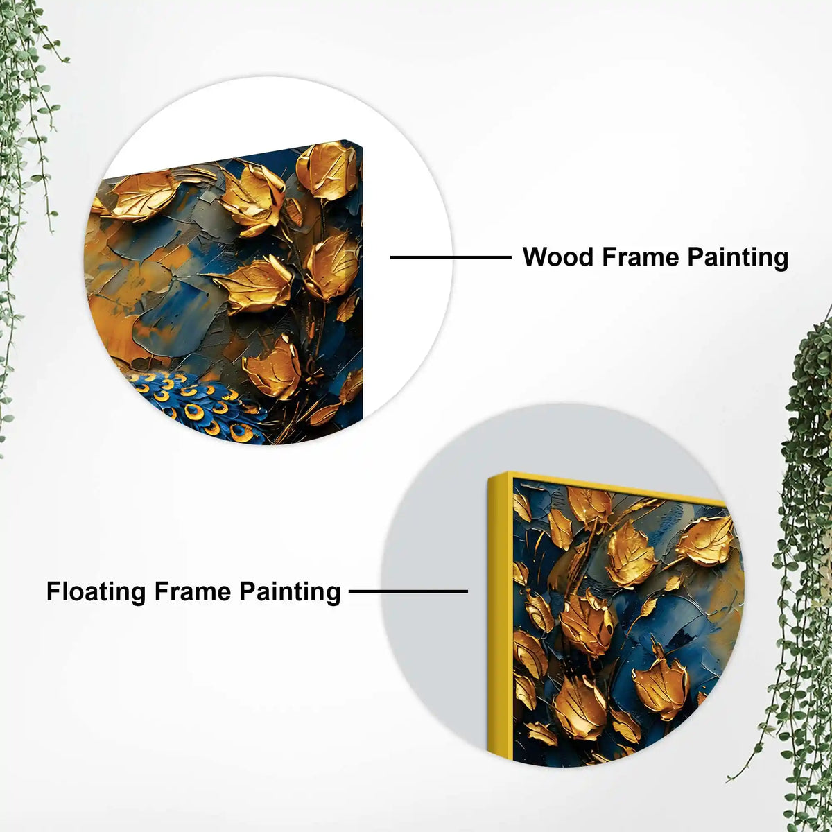 Verdant Gold Blue Peacock Canvas Wall Painting