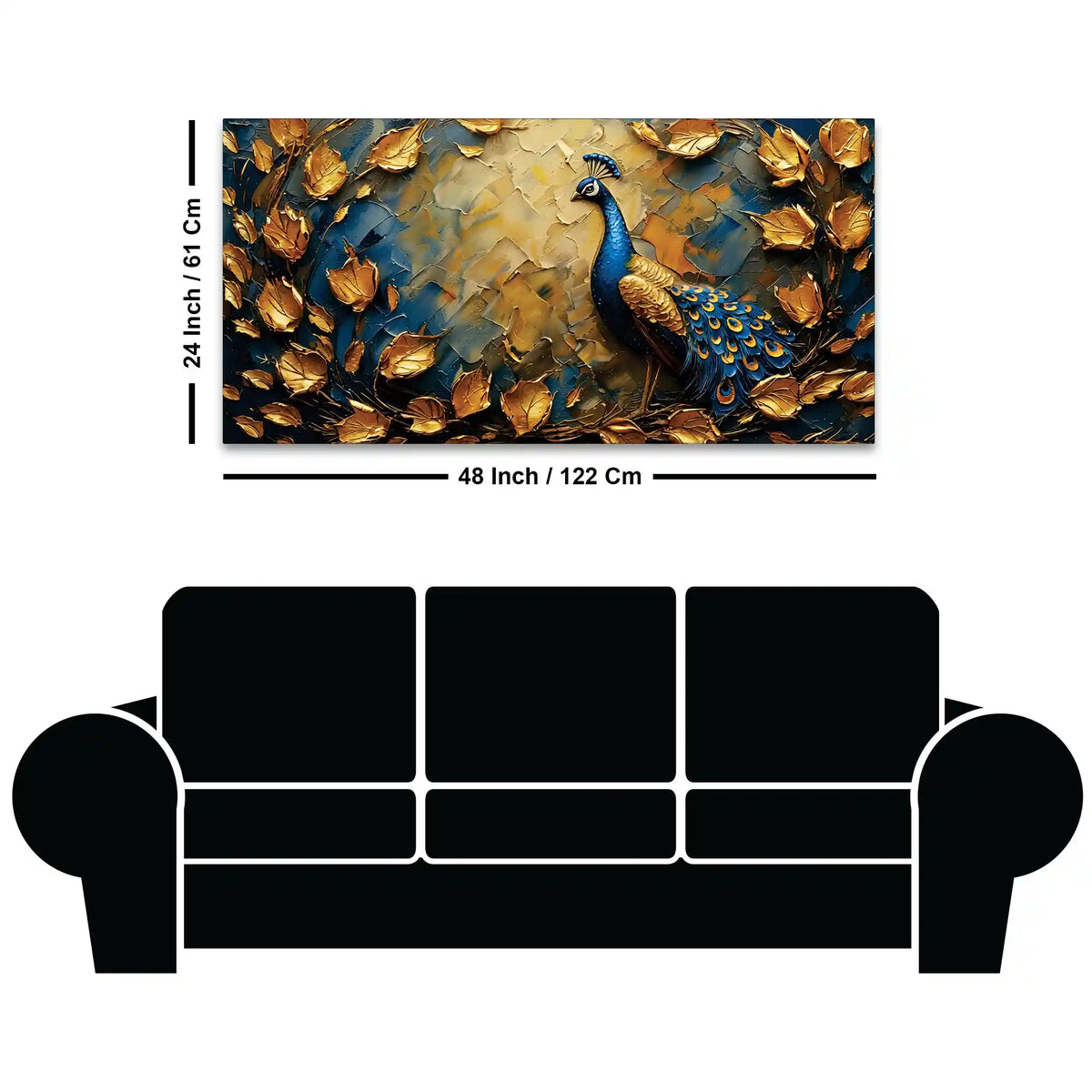 Verdant Gold Blue Peacock Canvas Wall Painting