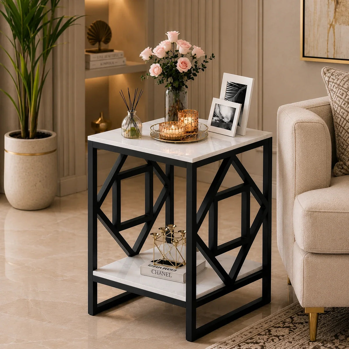 2-Tier Square Shape Modern Designer End Side Table