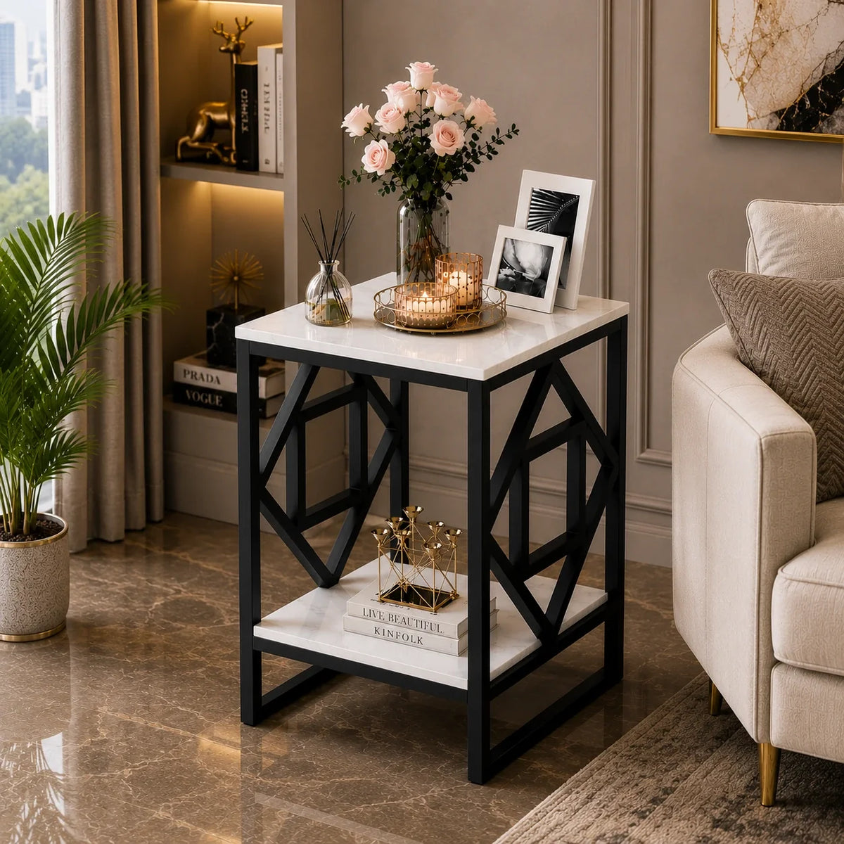 2-Tier Square Shape Modern Designer End Side Table