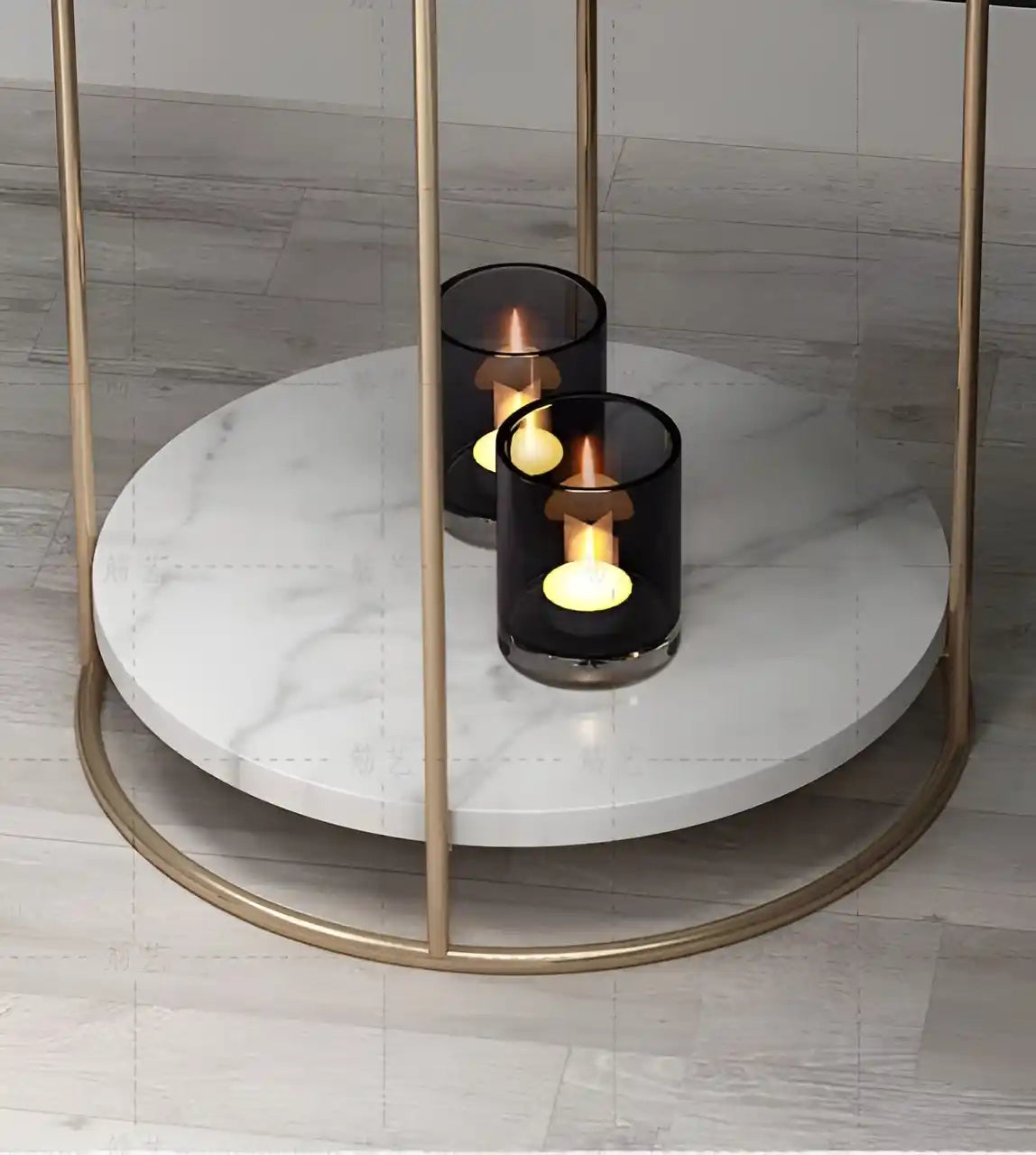 2 Tiered with Gold End Faux Marble Side Table