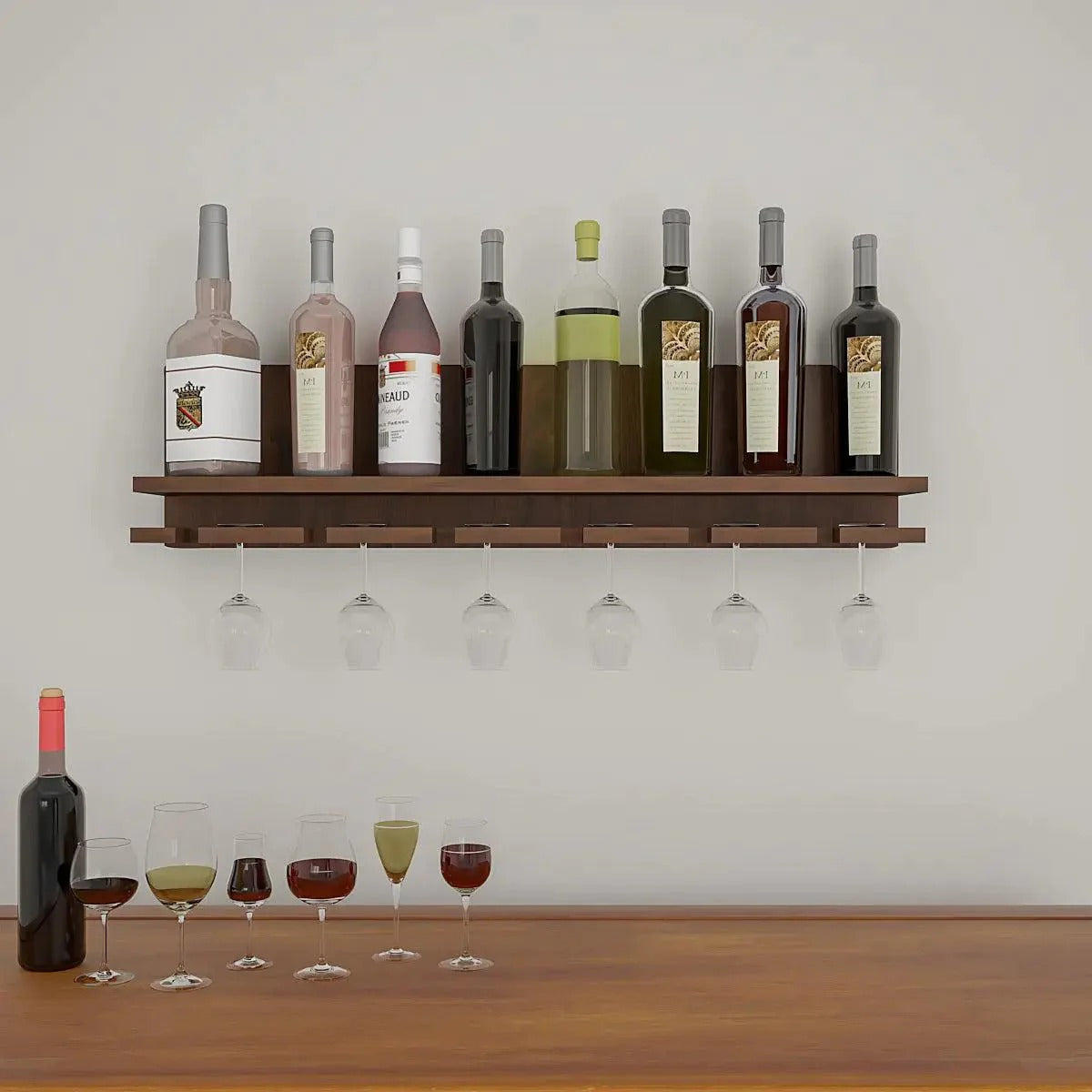 Aesthetic Backlit Look MDF Mini Bar Shelf in Walnut Finish
