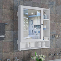 Aesthetic Design Spacious Wooden Bathroom Mirror Cabinet with 6 Shelves with White Finish