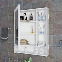 Aesthetic Design Spacious Wooden Bathroom Mirror Cabinet with 6 Shelves with White Finish