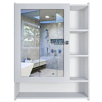 Aesthetic Design Spacious Wooden Bathroom Mirror Cabinet with 6 Shelves with White Finish