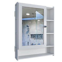 Aesthetic Design Spacious Wooden Bathroom Mirror Cabinet with 6 Shelves with White Finish