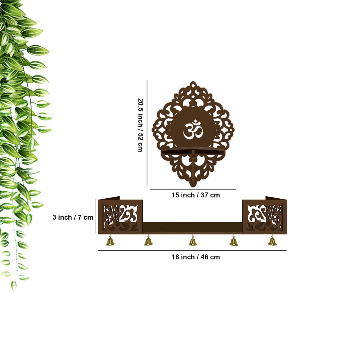 Aesthetic Designer  Wall Hanging Wooden Temple/ Pooja Mandir Design with Shelf, Brown Color