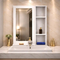 Aesthetic Wooden Bathroom Cabinet Mirror with 4 Spacious Shelves with White Finish