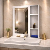 Aesthetic Wooden Bathroom Cabinet Mirror with 4 Spacious Shelves with White Finish