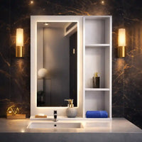 Aesthetic Wooden Bathroom Cabinet Mirror with 4 Spacious Shelves with White Finish