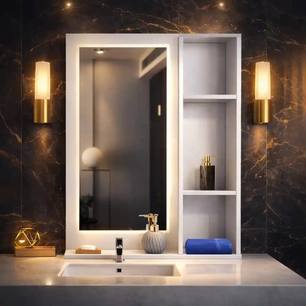 Aesthetic Wooden Bathroom Cabinet Mirror with 4 Spacious Shelves with White Finish